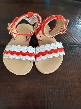 Janie and Jack Red and White Scalloped Strap Sandals
